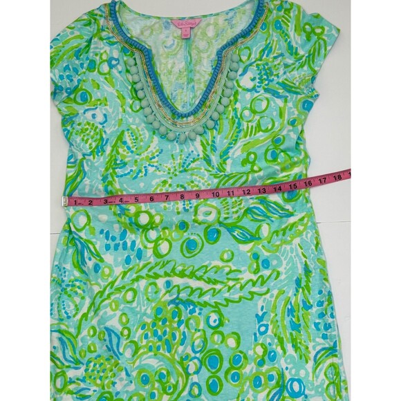 Lilly Pulitzer Harper Embellished T Shirt Dress Green Blue Pastel Linen Blend S - Picture 10 of 11